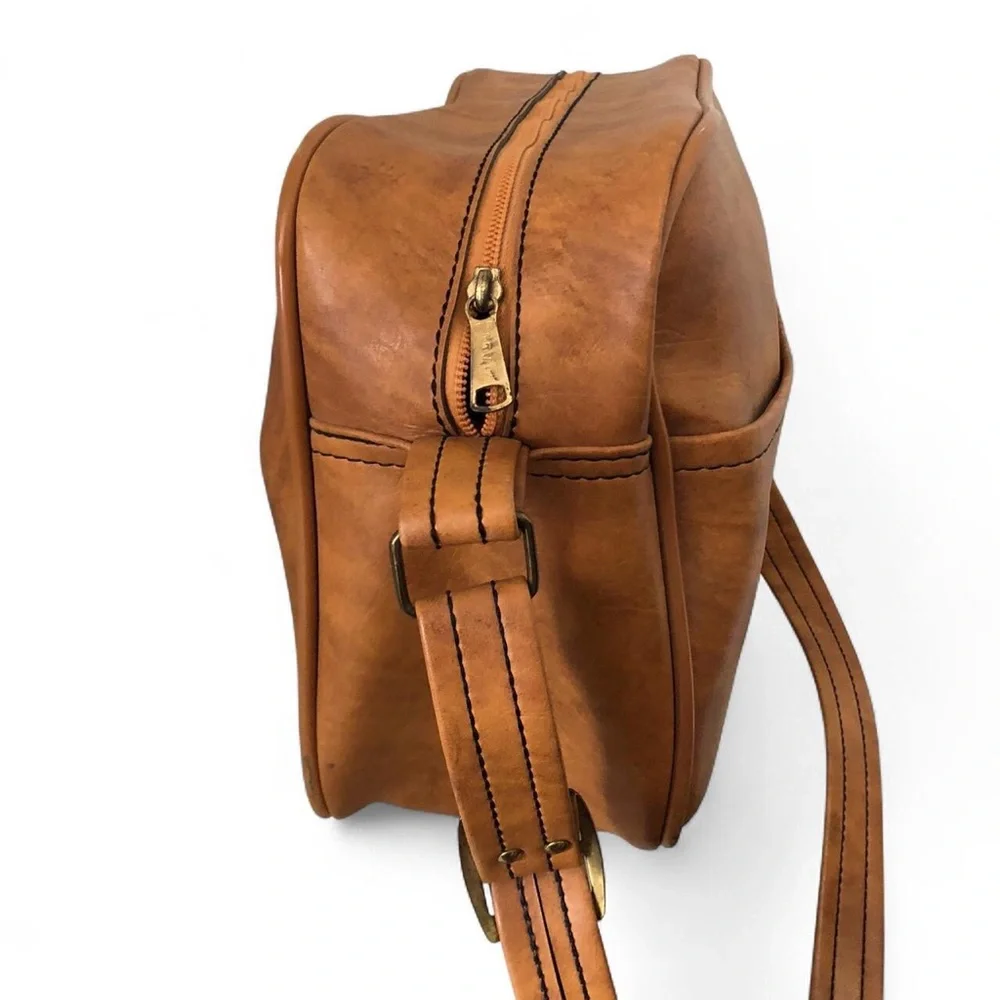 Scovill Brown Leather Duffle Carry on Suitcase Camera Messenger Crossbody Bag